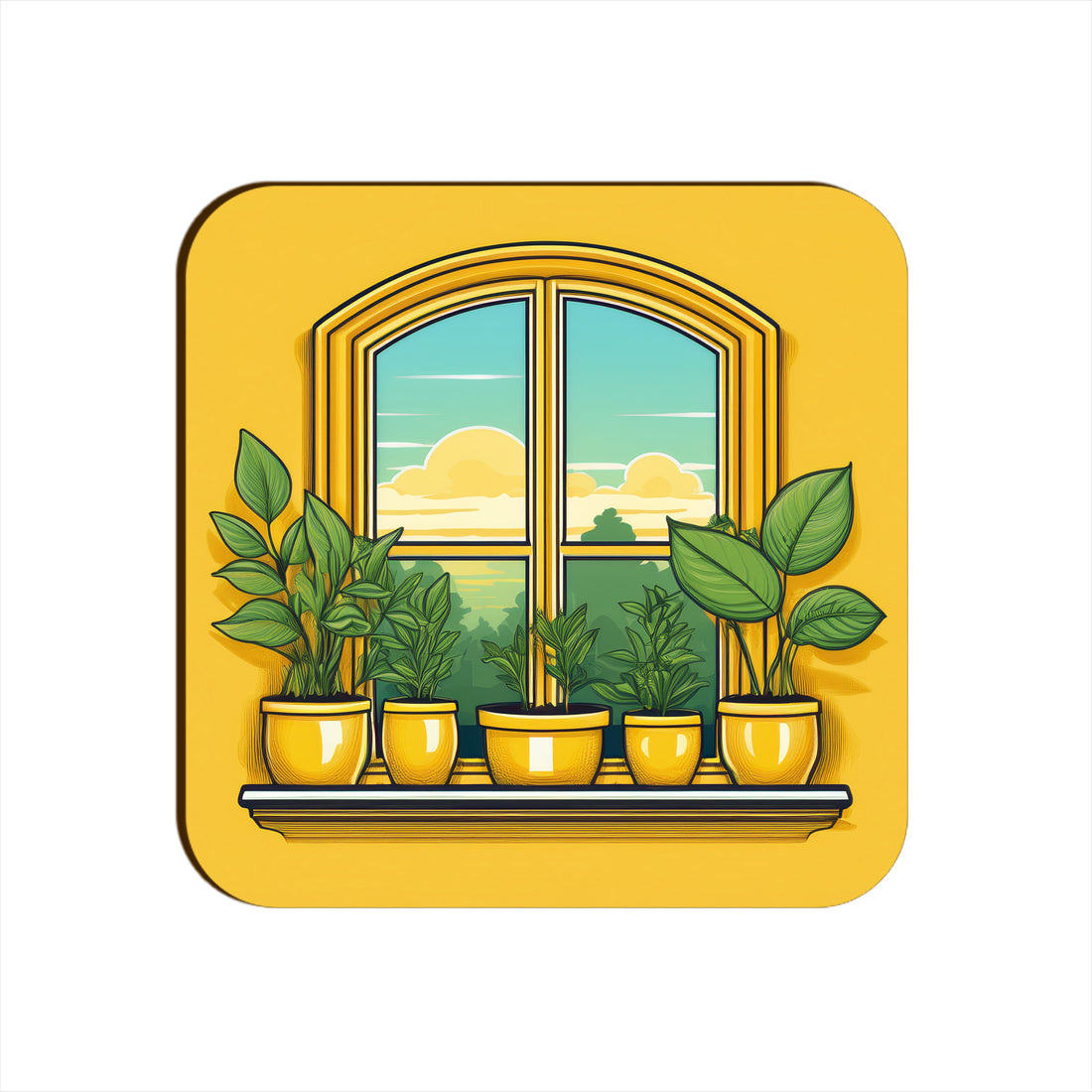 Butter Yellow Window Plants Pots Square Coaster