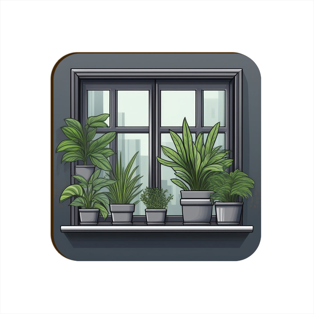 Charcoal Grey Window Plants Pots Square Coaster
