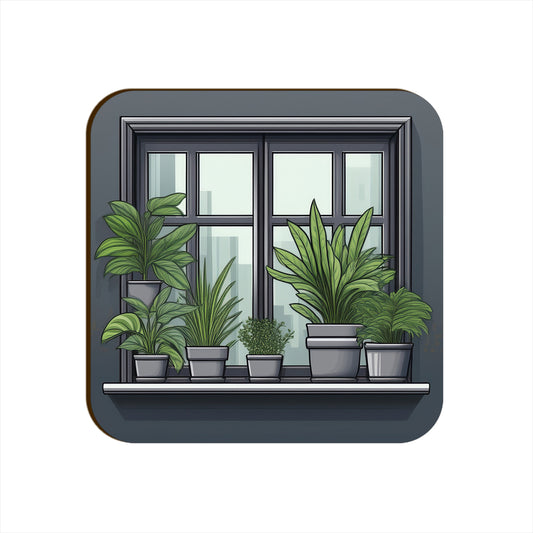 Charcoal Grey Window Plants Pots Square Coaster