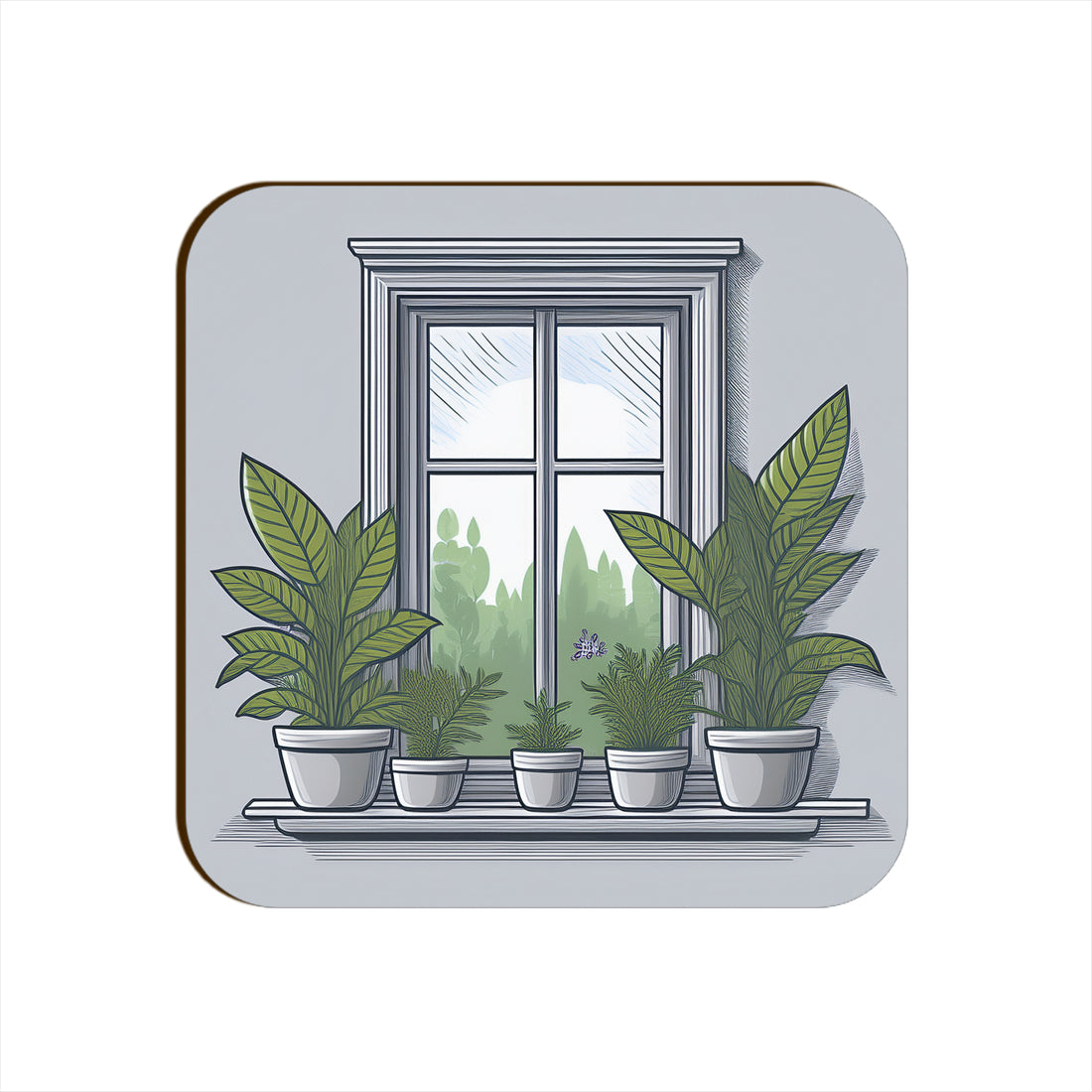 Melange Grey Window Plants Pots Square  Coaster
