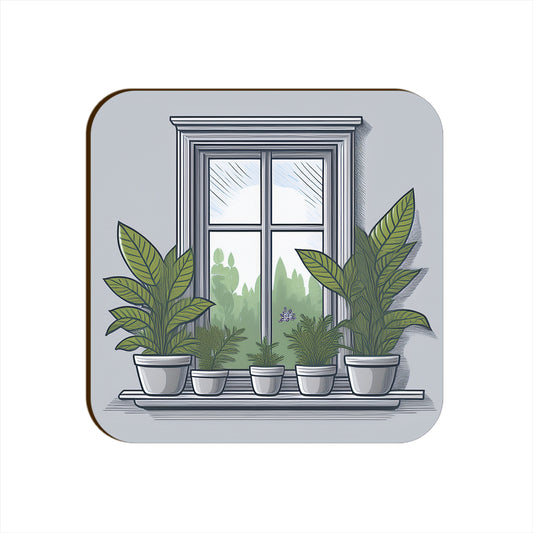 Melange Grey Window Plants Pots Square  Coaster