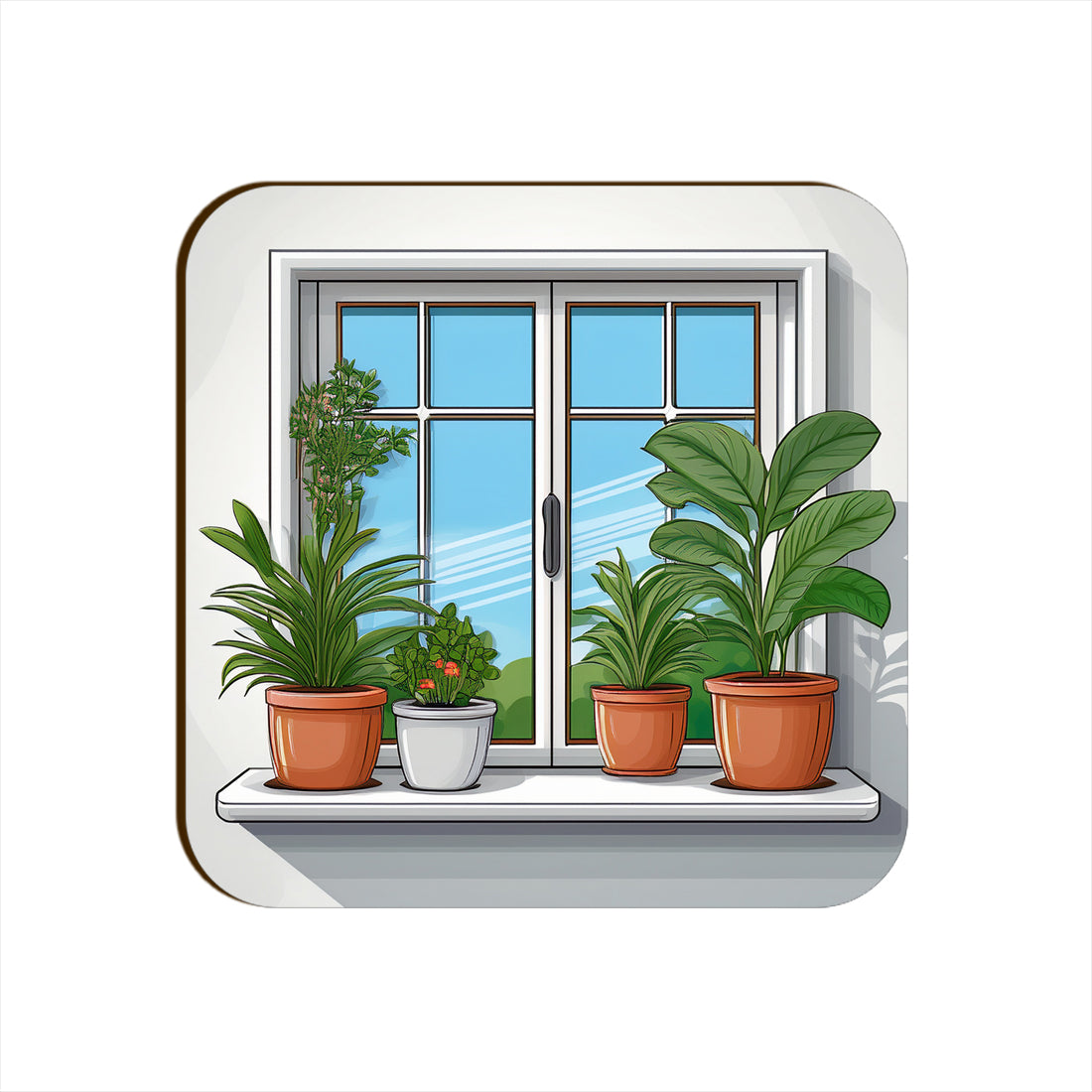 White Window Plants Pots Square Coaster