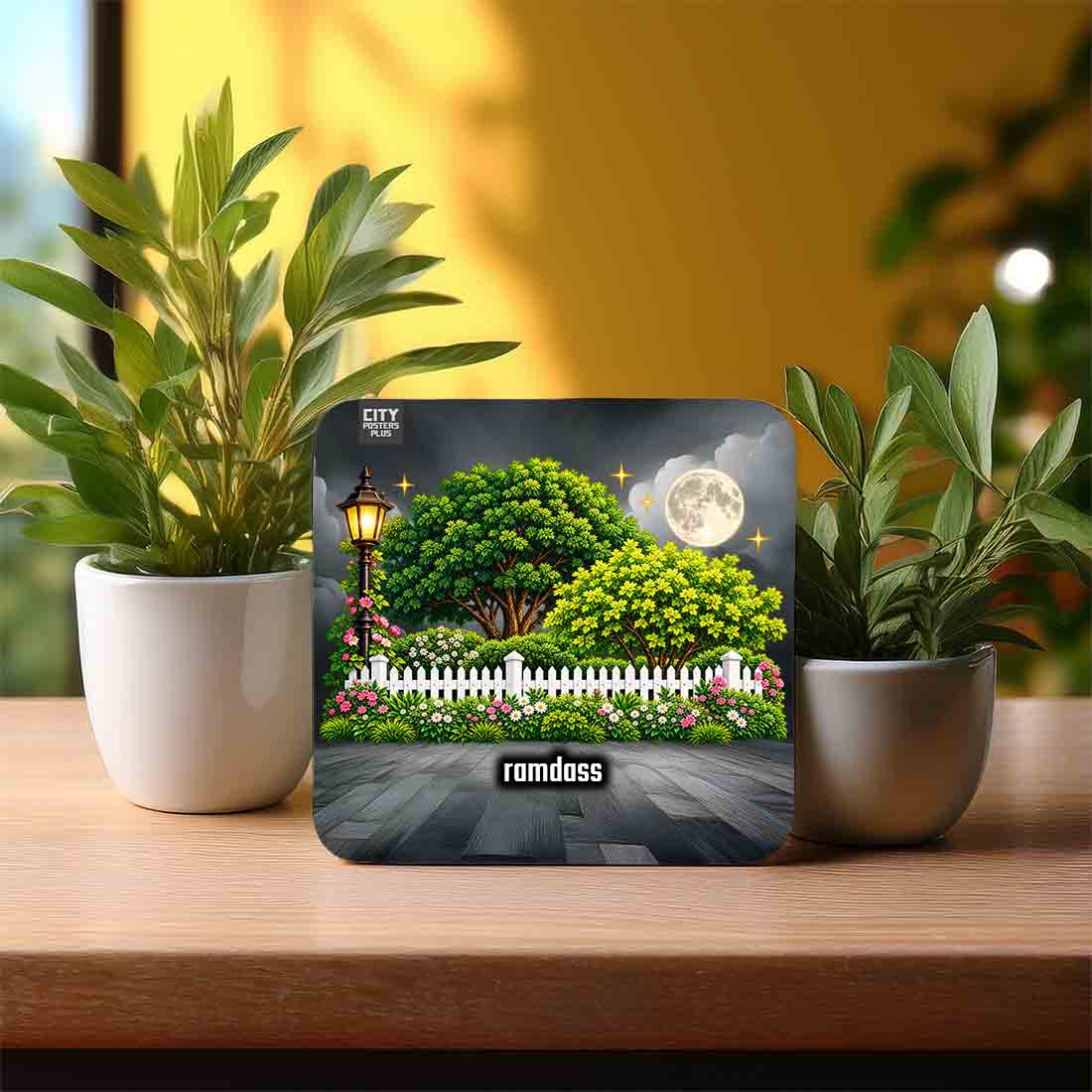 Ramdass Home Town Night Trees Landscape Coasters (Charcoal Grey)